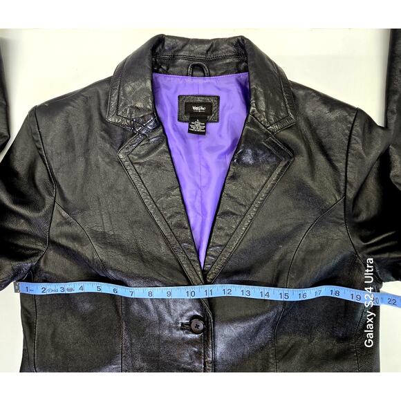 Vintage Mossimo Black Leather Jacket Double Breasted Buttoned Pockets Women's L - Picture 5 of 6